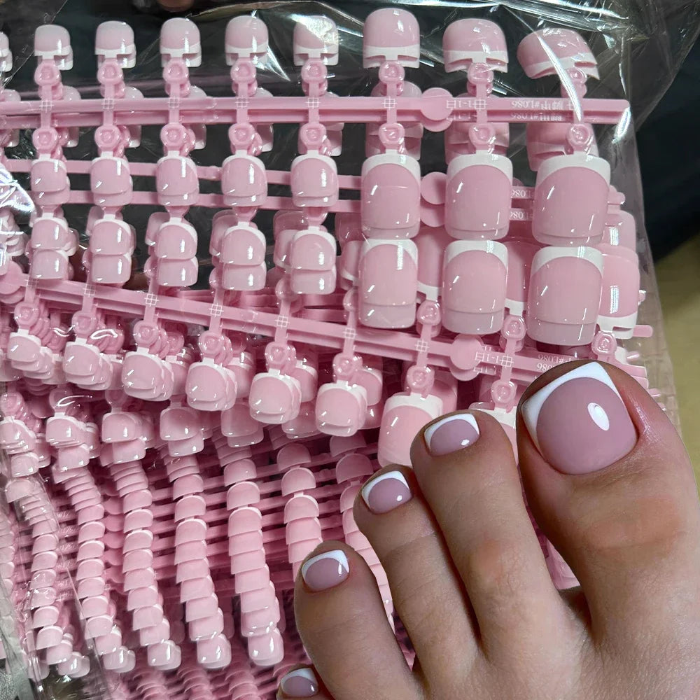 Short Square French False Nails – 120pcs Resin Press On Set