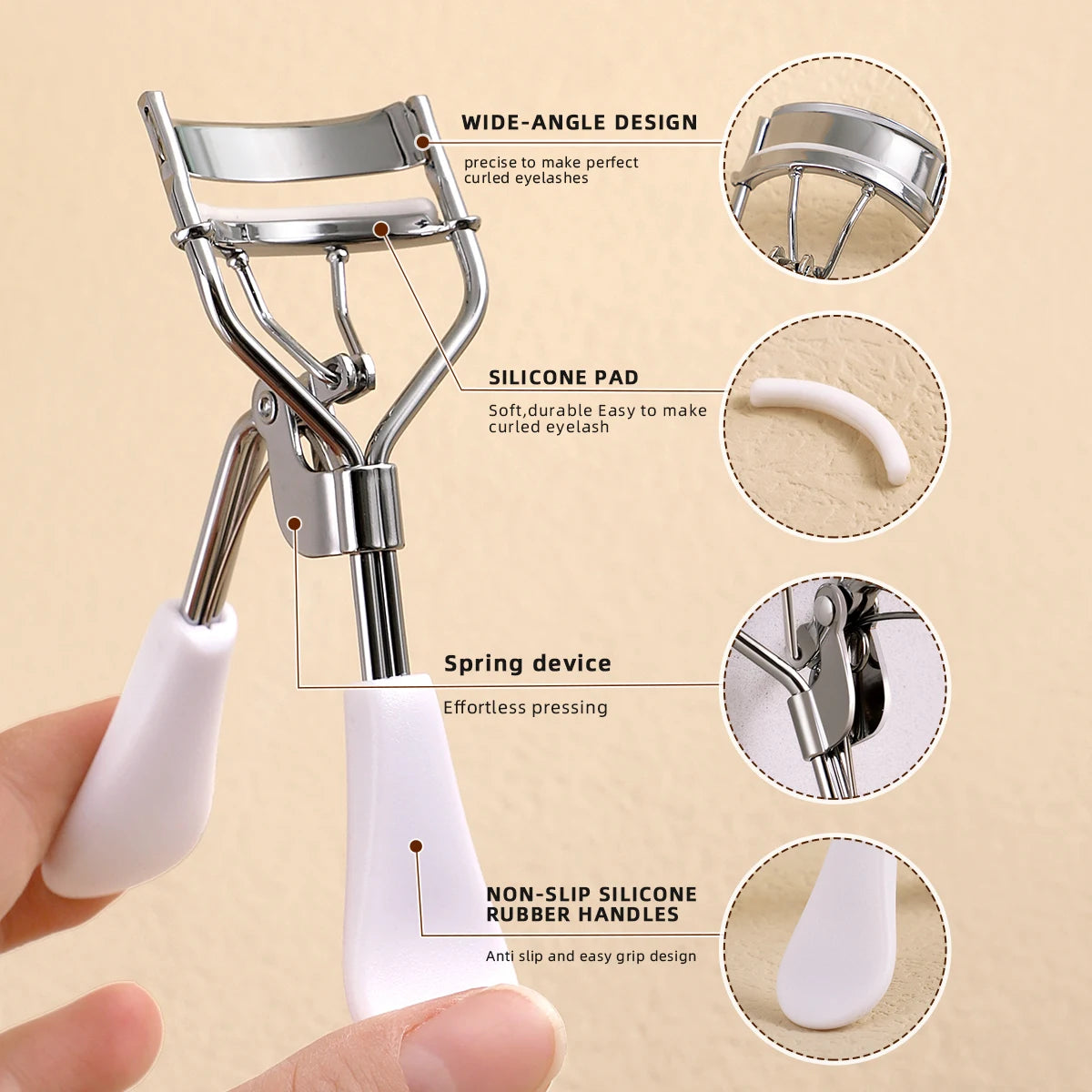 Smooth Handle Stainless Steel Eyelash Curler – Salon-Quality Beauty Tool