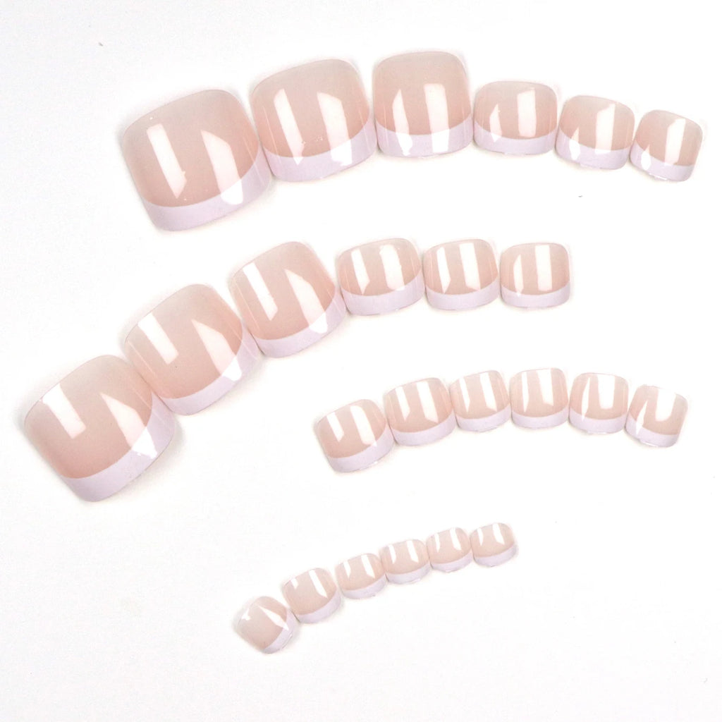Short Square French False Nails – 120pcs Resin Press On Set