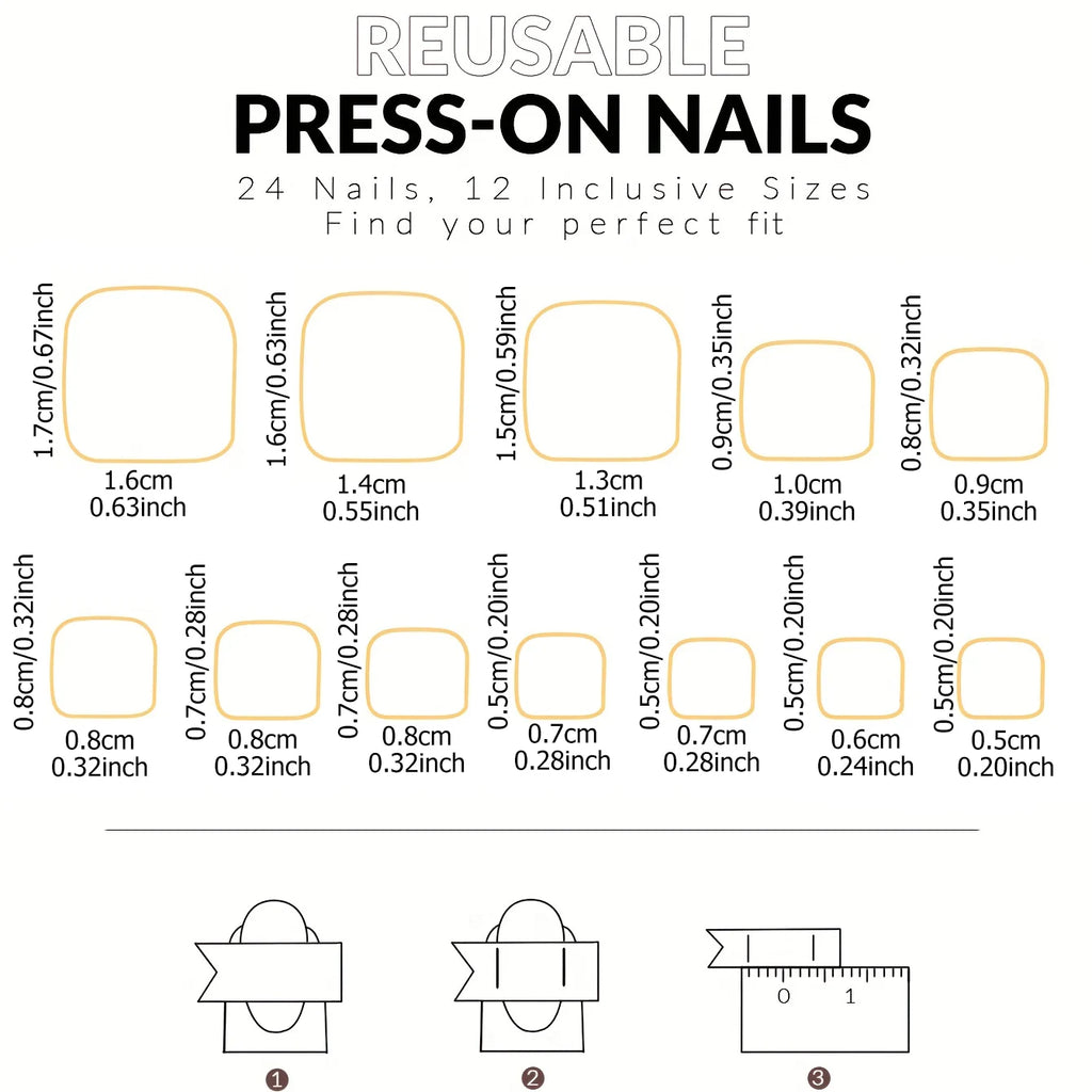 Short Square French False Nails – 120pcs Resin Press On Set