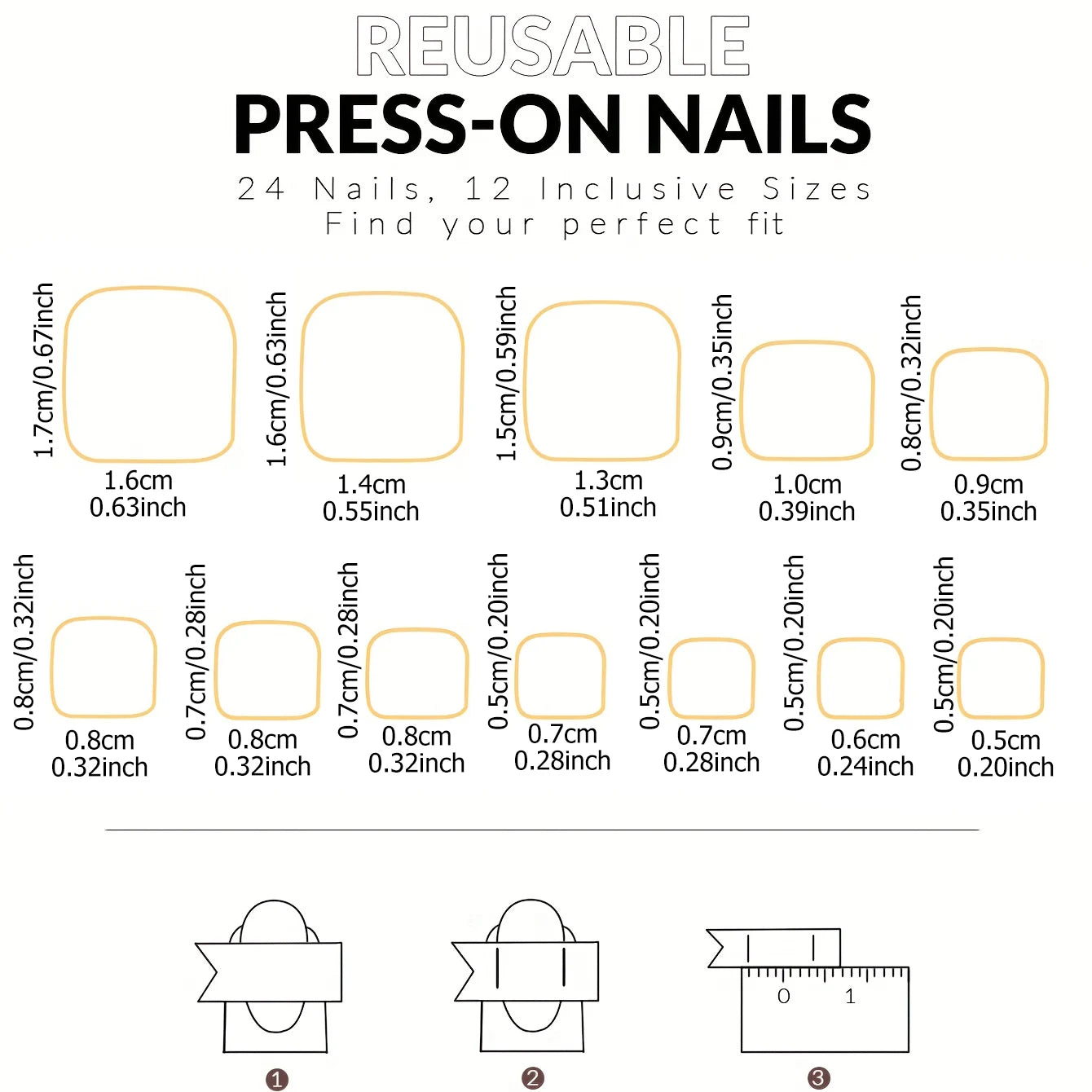 Short Square French False Nails – 120pcs Resin Press On Set
